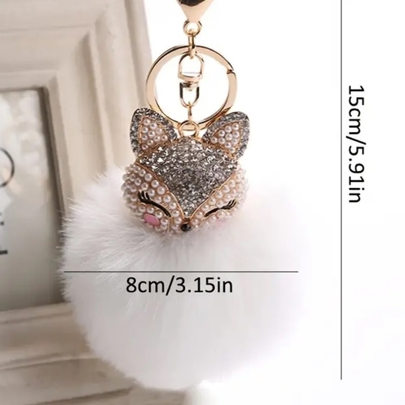 Adorable Furry Rhinestone Fox Keychain/Bag Charm NIB - Picture 6 of 6